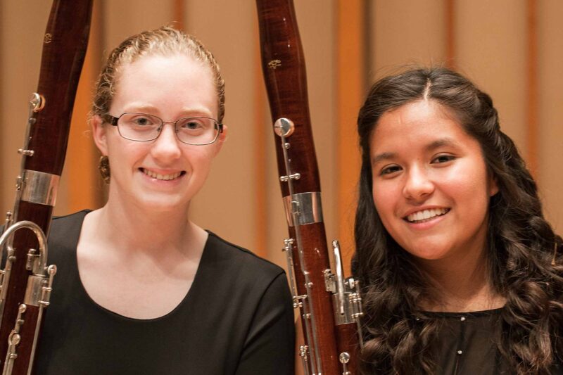 Tow bassoon students on the Zipper Hall stage